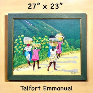 Pintura al óleo original enmarcada 27x23 por el artista haitiano Telfort Emmanuel - Imagen 1 de 14
