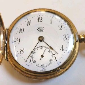 Antique Swiss Pocket Watch HWC Full Hunter 18s Gold Fill Case 17J Runs Well - Picture 1 of 12