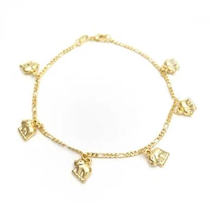 14K GOLD PLATED ANKLET 9" WITH 6 DANGLING ELEPHANTCHARMS LM430 - Picture 1 of 1