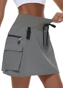 Women's Cargo High Waisted Golf Hiking Skort Skirt Dark Gray S (B20) - Picture 1 of 6