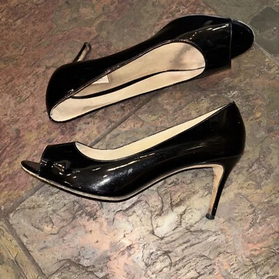 Zapatos de tacón de aguja Max Mara de charol negro con punta abierta 39 EE. UU. 8,5 Foto 1 de 4