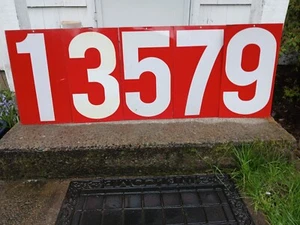 Vintage Original Red Porcelain Signs Double Sided Numbers, 1/2,3/4,5/6,7/8,9/0 - Picture 1 of 2