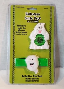 Halloween Safety Reflective Arm Band & Light Pin Ghost Combo Kids at Night New - Picture 1 of 7