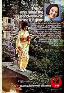 Anuncio impreso vintage de JAL Japan Air Lines 1972 años 70 anfitriona japonesa Pride Airways - Imagen 1 de 2
