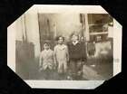 1920s 3 FANCY DRESSED HAPPY KIDS ROUGH LOOKING AREA OLD/VINTAGE SNAPSHOT- I839