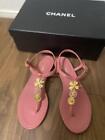 CHANEL Clover Pink Sandals Lambskin w/CoCo Mark Ladies EU 36 US 5 Size w/Bags