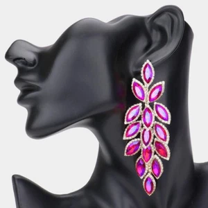 FABULOUS ELEGANT JEWELS STATEMENT CHUNKY BIG VIOLET CRYSTALS EARRINGS DRAG QUEEN - Picture 1 of 1