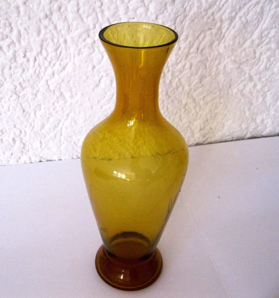 Alte Glasvase Gelbglas Blumenvase 70er Jahre 20 cm goldgelb - Bild 1 von 1