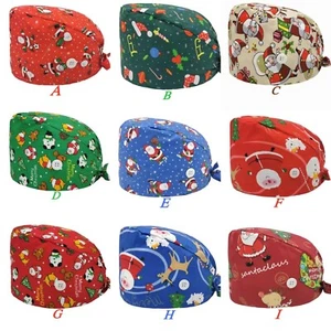 Christmas Scrub Nurse Hat Floral with Sweatband Cartoon Printing Nursing Caps - Picture 1 of 20