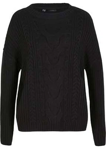 Neu Oversize Pullover mit Zopfmuster Gr. 40/42 Schwarz Damen Winterlicher Pulli - Bild 1 von 1