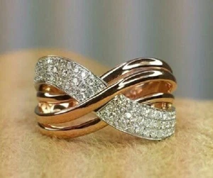 4Ct Round Simulated White Diamond Bypass Band Ring 14K Yellow Gold Over Silver - Picture 1 of 5