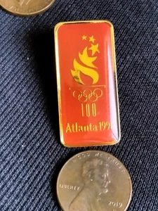  1996 Olympic Pin ~Torch Logo with Red Background ~ Atlanta Summer Games - Picture 1 of 2