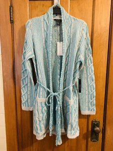 BCBG Max Azria belted open front wool blend sweater cardigan NWT size L $260.00 - Picture 1 of 8