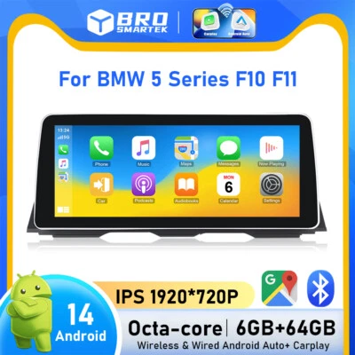 12.3" Android 14 Autoradio Für BMW 5er F10 F11 CIC CarPlay DSP 64GB GPS Navi BT - Bild 1 von 4