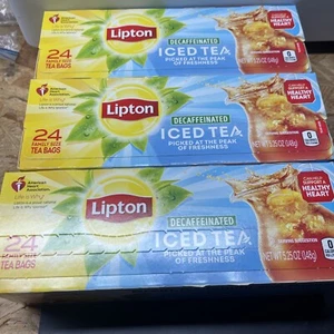 3 Pack Lipton Family Sized Iced Black Tea, Decaffeinated, Tea Bags 24-Count Box - Picture 1 of 2