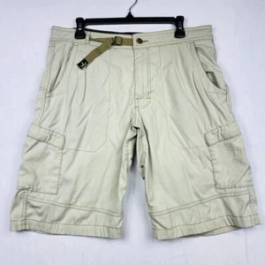 Vintage PRANA Cargo Shorts Mens Medium Tan Breathe Nylon Blend Flat Front 11" - Picture 1 of 16