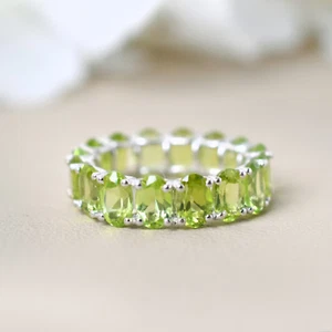 Oval Shape Peridot Wedding Band 925 Sterling Silver Full Eternity band - Picture 1 of 4