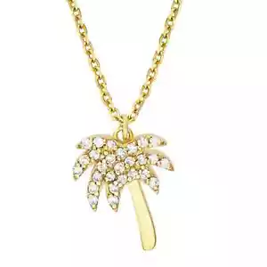 0.14CTW Real Diamond 14K Real Gold Palm Tree Pendant 16"-18" Chain Adjust. - Picture 1 of 8