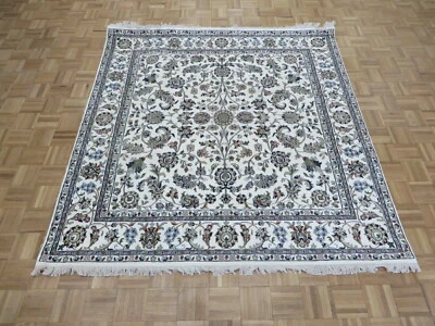 6'6 x 6'10 Hand Knotted Ivory Fine Nain With Silk Oriental Rug G12465 - Image 1 of 4