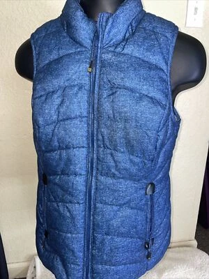 Green Tea Blue Vest Full Zip Sleeveless Woman Puffer Vest Size Small Zip Pockets - Image 1 of 4