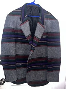 Silverado Jacket Mens Gray Red Aztec Blazer,Coat Wool Western USA XL - Picture 1 of 12