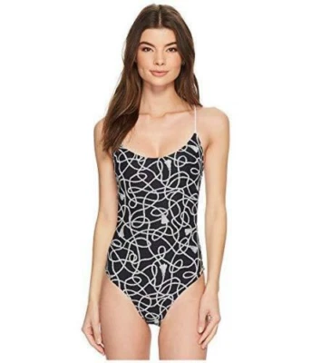 Traje de baño Michael Kors para mujer cuerda retorcida espalda cruzada de una pieza talla 4 nuevo azul marino   Foto 1 de 2