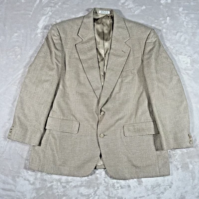 Blazer masculino vintage Christian Dior Monsieur 44R bege espinha de peixe 100% seda feito nos EUA - Imagem 1 de 4
