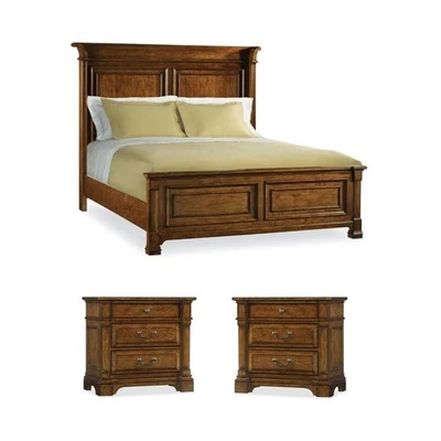 Bowery Hill Set of 3 Brown California King Panel Bed and 2 3-Drawer Nightstands - Image 1 of 4