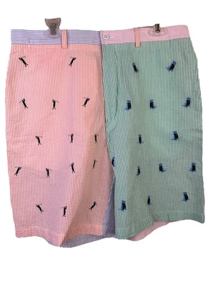 Pantalones Cortos Daniel Cremieux Para Hombres 35 Seersucker Bordados Golf Perro Preppy Logo Nuevo con Etiquetas Foto 1 de 4