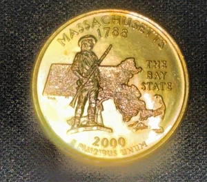 2000d Uncirculated Massachusetts Gold Plated State Quarter  - Picture 1 of 5