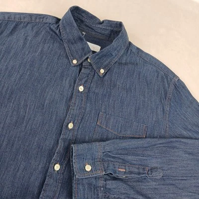 Gap Large Mens Shirt Denim Untucked Stretch 23x27 Long Sleeve - Image 1 of 4