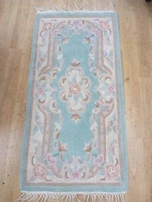 Vintage Chinese Floral Medallion Border Wool Rug - Cream / Green 122 x 61cm - image 1 of 4