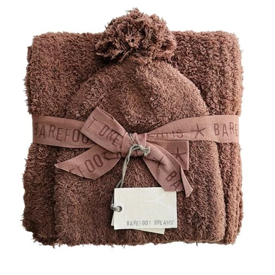 Barefoot Dreams Women's Chestnut Cozychic Pom Pom Beanie Scarf Set NEW - Image 1 of 4
