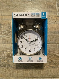 Old Fashioned Sharp Quartz Model SPC800 Alarm Clock Silver Tone Twin Bells New - Picture 1 of 2