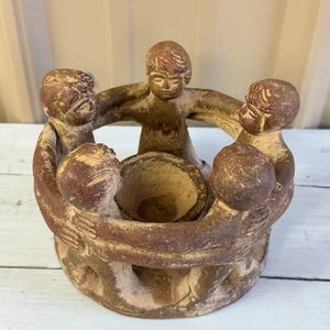 Cerchio di amici in ceramica argilla arte popolare maya azteca porta incenso candela Messico - Foto 1 di 7