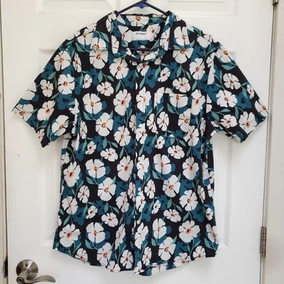 Old Navy Black Tropical Floral Short Sleeve Button Down Perfect Shirt Mens L - Image 1 of 4