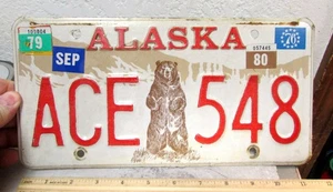 1976 Alaska Nummernschild '76 Kodiak Bear Style Plate, ACE 548 mit 1980 Tags - Bild 1 von 2