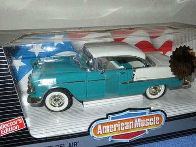 1955 CHEVROLET BEL AIR BLUE TURQUOISE 1:18 LE (1500) ERTL OPENING HOOD & DOORS - Image 1 of 4