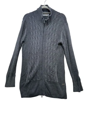 Eddie Bauer Womens Tunic Fisherman Cable Knit Zip Cardigan Sweater L Gray - Image 1 of 4