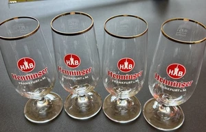 Vintage 4 ct Henninger Bierglas Set HB Frankfurt 6", Goldrand, Stiele - Bild 1 von 7