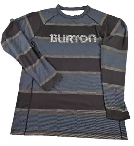 Burton Snowboarding T Shirt Men L Blue Black Stripe Dry Ride Long Sleeve Stretch - Picture 1 of 12