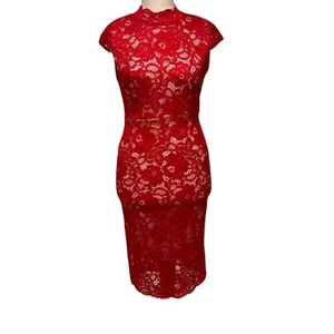Ladies Cocktail Bridemaids Prom Red Floral Lace Womens Midi Dress £52 size 10/12 - Picture 1 of 14