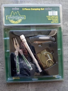 ADVENTURIDGE 5 Piece Camping Set: Multi Tool, Knife, Flashlight, Compass, Pouch - Picture 1 of 8
