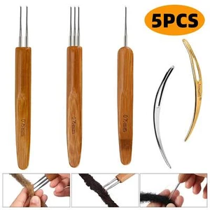 Crochet Needle Hook Bamboo Handle Dreadlock Knit Hair Making Braiding Tool Set - Picture 1 of 9