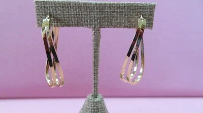 Large 14k Yellow Gold Hollow Double Curve Hoop Earrings 43.61mmx21.1 mm 3.17 G - Image 1 of 4