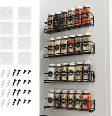 4 Packs Kitchen Spice Rack Organizer Storage Shelf Cabinet Jar Holder Wall Mount - Image 1 of 4