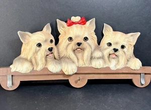 Yorkie Key Leash Note Holder Wall Hanger Resin 3 Yorkshire Terriers 12”x 6” - Picture 1 of 6