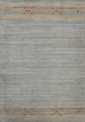 Llamativa alfombra Gabbeh color gris lana hecha a mano 9x12 pies Foto 1 de 4