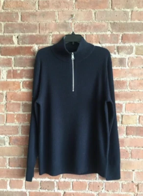 Burberry Rib Knit Cashmere Half-Zip Sweater Size Large, Navy Blue - Image 1 of 4