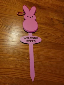 ROSA Conejito Recién Nacido Peeps Madera Patio Estaca Decoración 24" Primavera Pascua Retirado  - Imagen 1 de 4